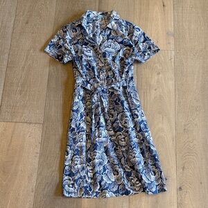 Elegant Navy and White Floral Midi Dress